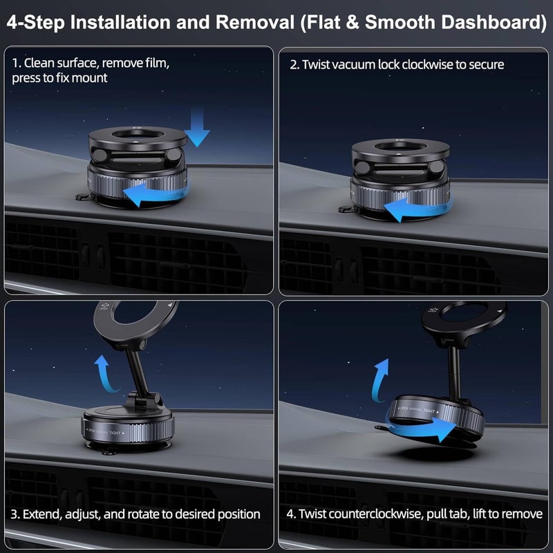 Jikasho Vacuum Magnetic Suction Phone Holder, Foldable and Retractable Hands-Free Suction Cup Phone Mount for Car/Gym/Mirror/Smooth Surface, Compatible with iPhone Android and All Smartphones (Black) - Image 5